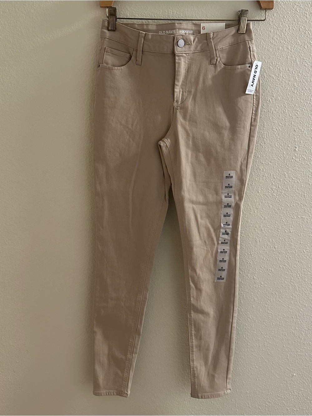 Old Navy Light Beige Mid-Rise Skinny Rockstar Khaki Pants